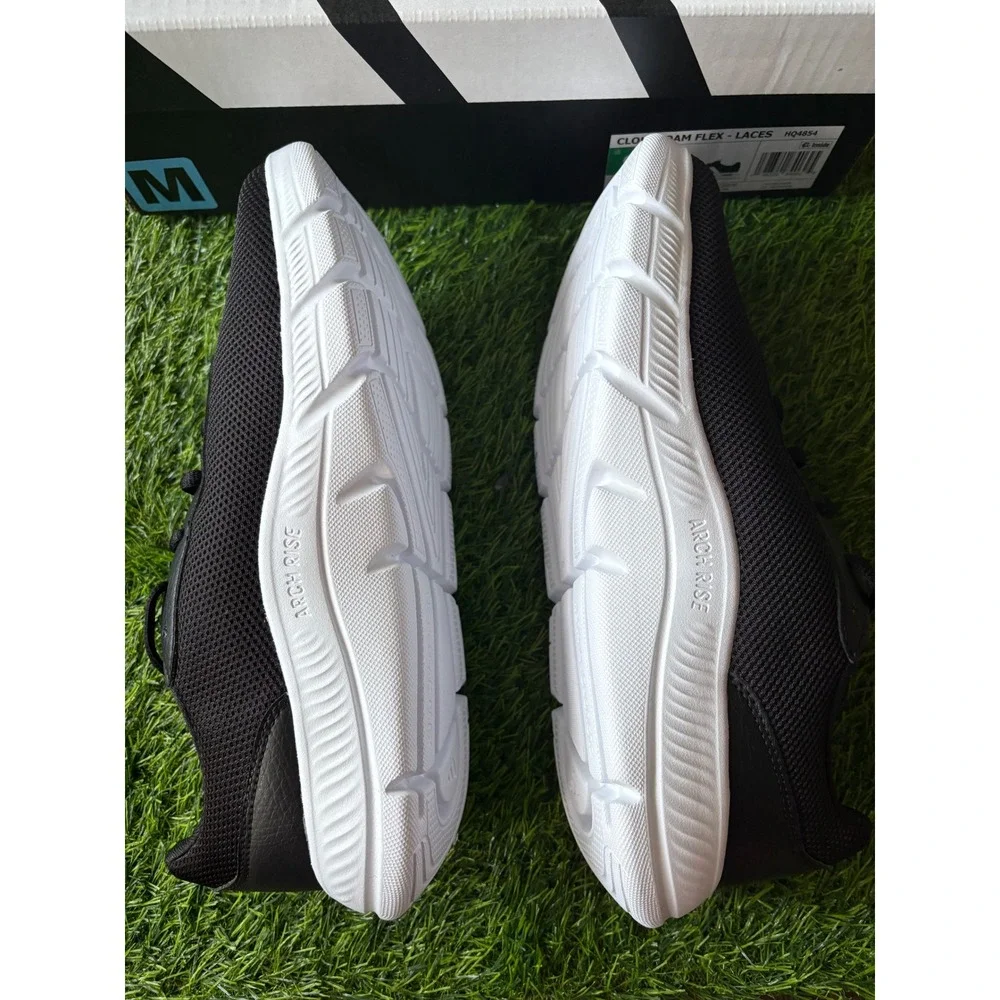 Adidas Cloudfoam Flex Laces Mens 9.5 Wide Running Shoes Black White HQ4854